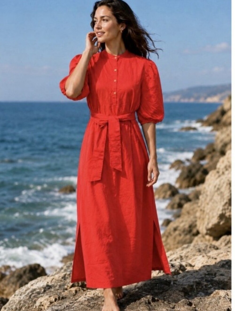 Southern Tide Poppy Red Maxi Dress with Tie Waist Size M